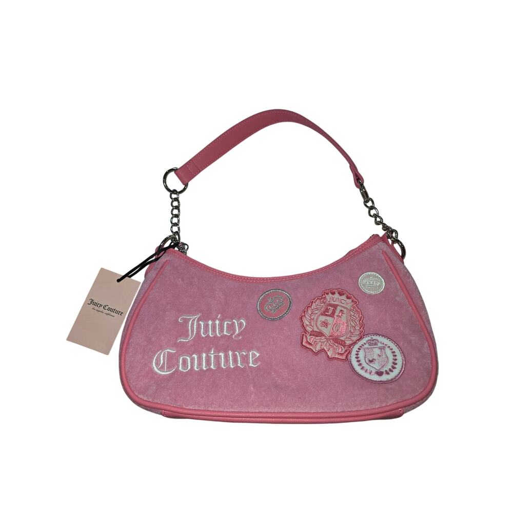 Juicy Couture Pink Velour Y2K Baguette Shoulder Bag Logo Patch Purse NWT